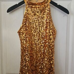 Gold Sequin Disco Nightclub Party Halter Top Size XS